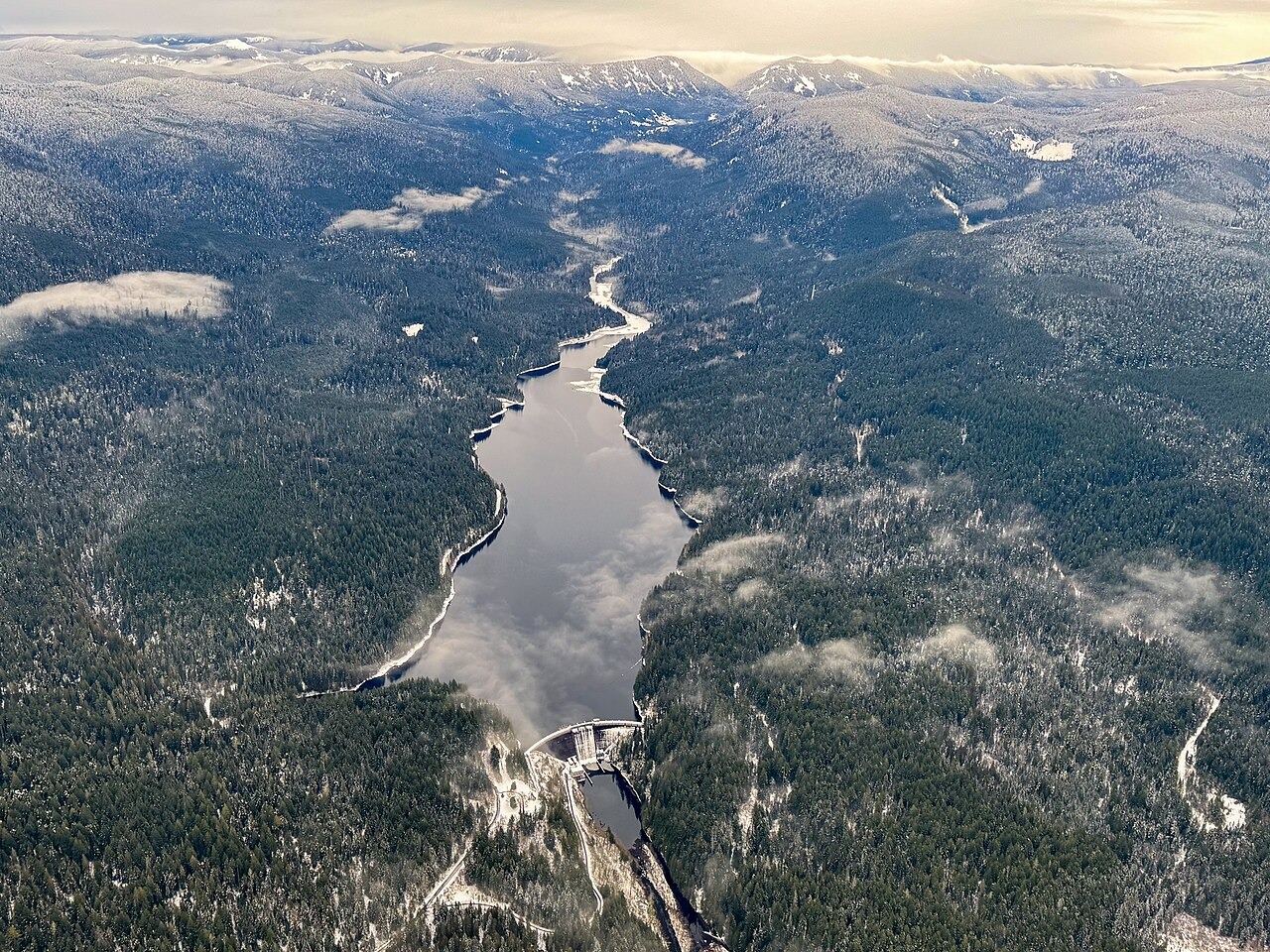 File photo: Aerial view of Bull Run Reservoir in Oregon, surrounded by forested terrain. Illustrative context; not a photograph of the reported event.
