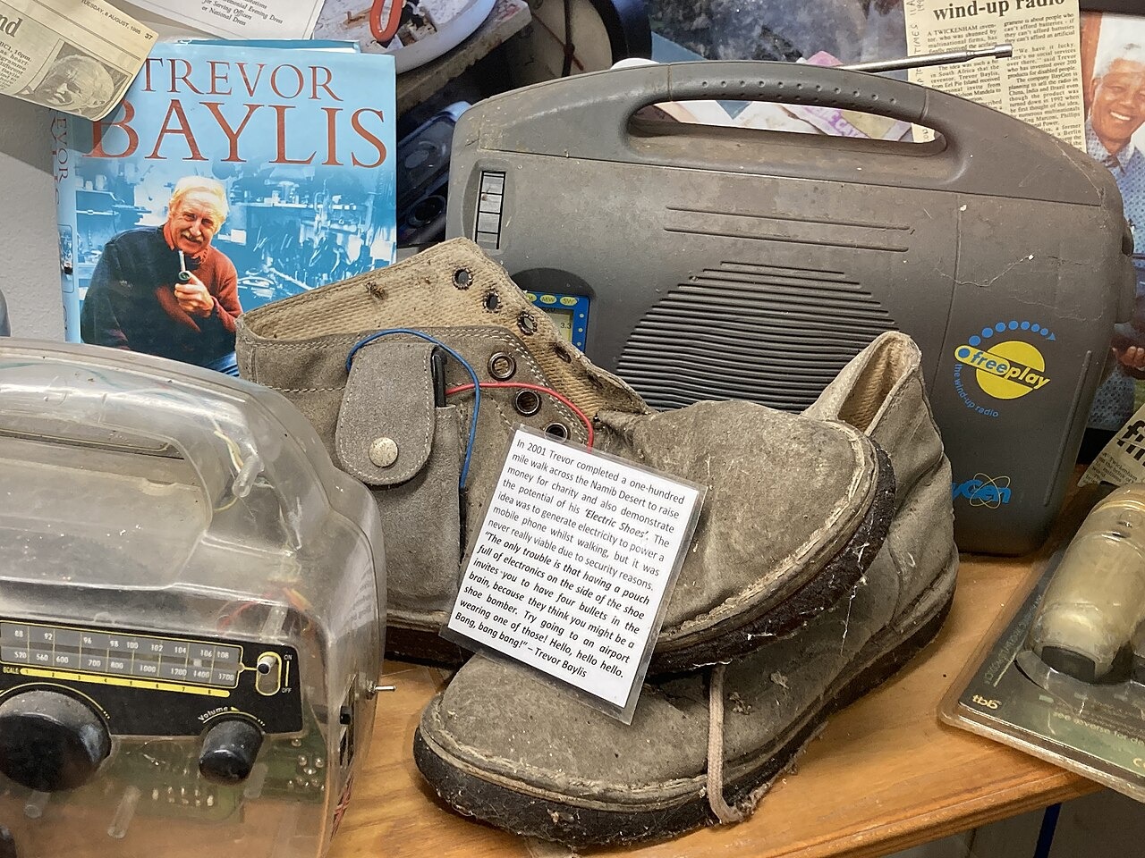 File photo: File photograph of Trevor Baylis's wind-up radio and electric shoes at the Eel Pie Island Museum. Illustrative context; not a photograph of the reported event.